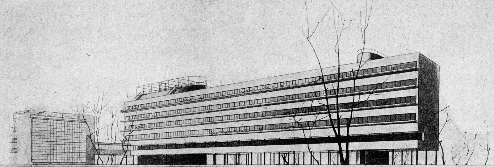 Проект Дома Наркомфина. М. Я.Гинзбург, И. Ф. Милинис, «Современная архитектура», 1929. No5